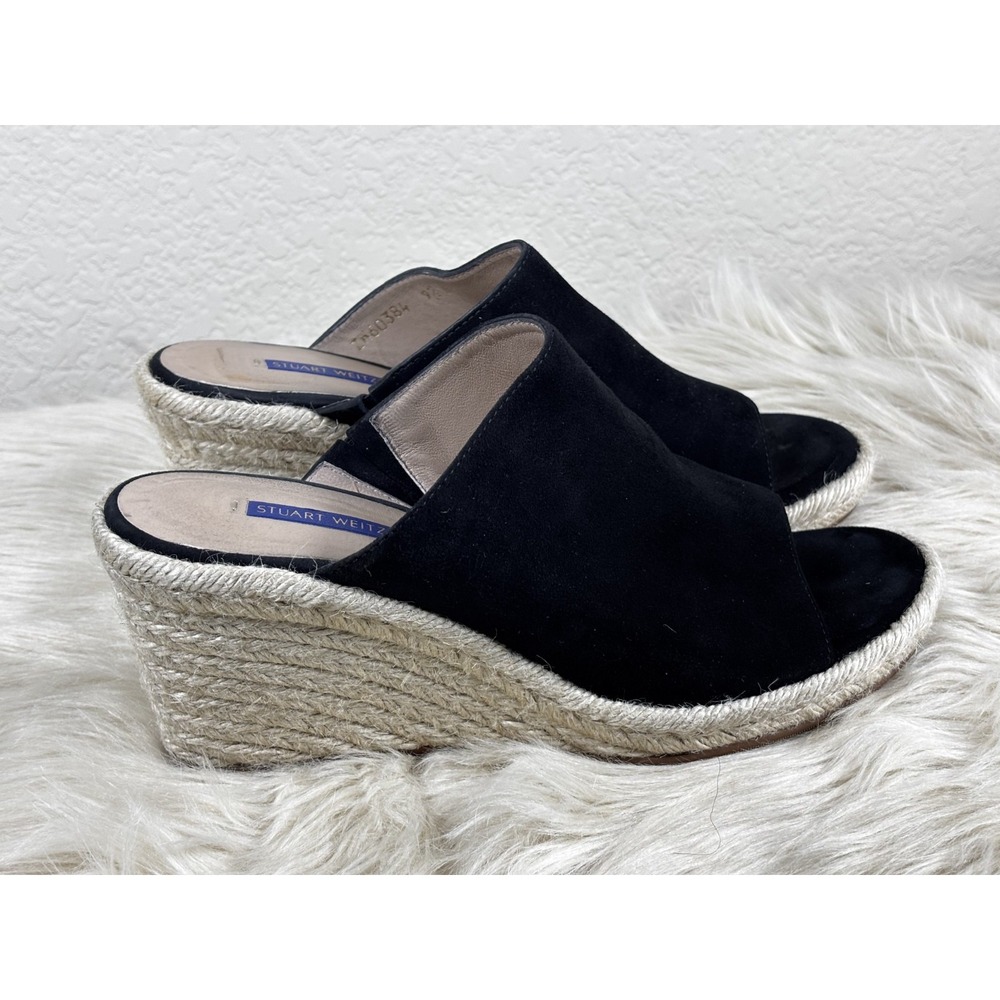Stuart Weitzman Marabella Wedge Mules Women's 9.5 Black Suede Espadrille - Picture 5 of 8